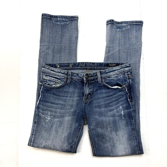 Rerock for Express Distressed Patchwork Straight Leg Jeans - Picture 1 of 5